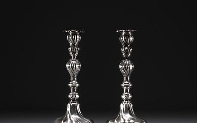 Pair of solid silver candlesticks, hallmarked 835 and three diamond...