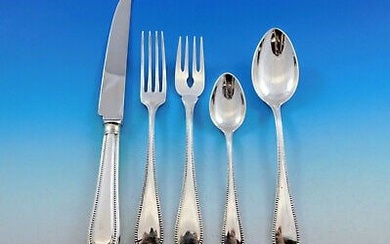 Perles German 800 Silver Flatware Set Service 65 pieces with Carrs Knives Beaded