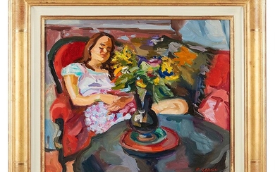 Pierre CORNU (1895-1996) Jeune fille endormie Huile sur toile signée en bas à droite 46...