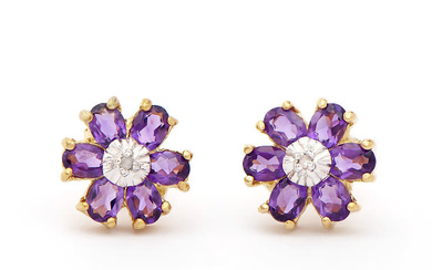 Plated 18KT Yellow Gold 1.92cts Amethyst and Diamond Earrings