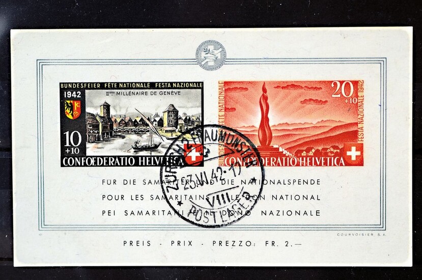 Postage stamps, Switzerland, block 7, 1942, neat cancellations,...