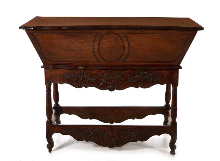 Provincial Louis XV style carved walnut petrin/dough box on stand