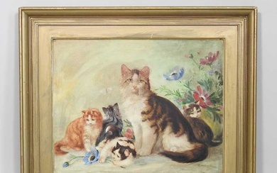 R. Detrix, early 20th century, family of cats, signed oil...