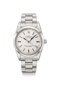 ROLEX. A FINE AND VERY RARE STAINLESS STEEL AUTOMATIC WRISTWATCH WITH SWEEP CENTRE SECONDS AND BRACELET, SIGNED ROLEX, OYSTER PERPETUAL, MILGAUSS, “CERN” MODEL, REF. 1019, CASE NO. 2’429’257, CIRCA 1970