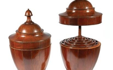 Regency-Style Inlaid Mahogany Cutlery Urns
