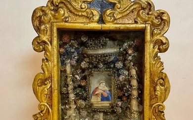 Reliquary - Baroque - Crystal, Wood, silver thread - 19th century