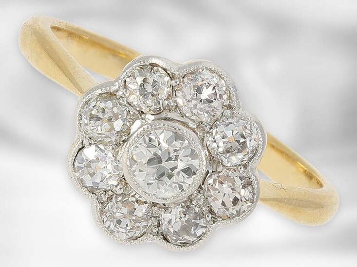 Ring: antique diamond flower ring, approx. 1ct old-cut diamonds