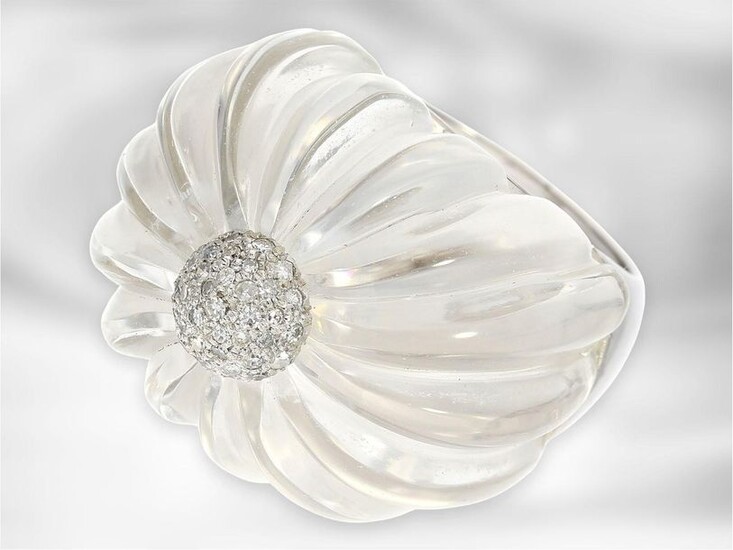 Ring: extraordinary designer ring with large rock crystal...