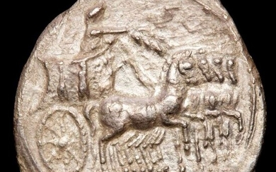 Roman Empire. Augustus (27 BC-AD 14). AR Denarius,Italian mint. - Octavian driving triumphal quadriga. IMP CAESAR