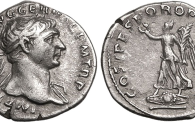 Roman Empire Trajan AD 108-109 AR Denarius Near Extremely Fine; an attractive example