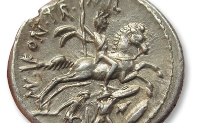 Roman Republic. P. Fonteius P.f. Capito, 55 BC. Silver Denarius,Rome mint 55 B.C. - very sharply struck example of this type
