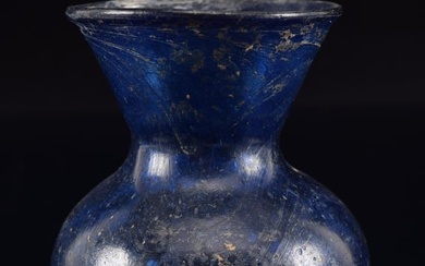 Roman glass cobalt blue vase. 4in high.