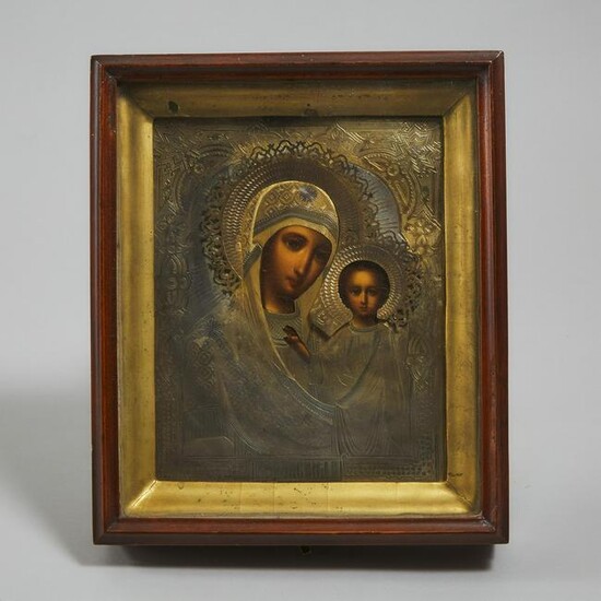 Russian Engraved Silver-Gilt and Painted Icon of the