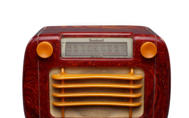 SENTINEL 284N1 Radio 1945 marbleized oxblood red and yellow catalin...