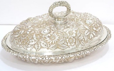 STERLING SILVER BALTIMORE ANTIQUE FLORAL REPOUSSE COVERED SERVING DISH