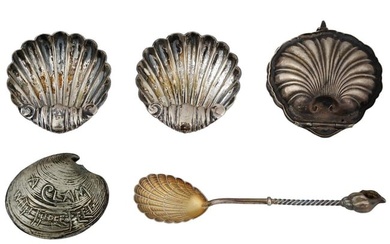 STERLING SILVER SHELL SHAPED ITEMS BOWLS AND SPOON