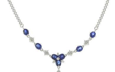 Sapphire & diamond necklace, with fancy-link back chain