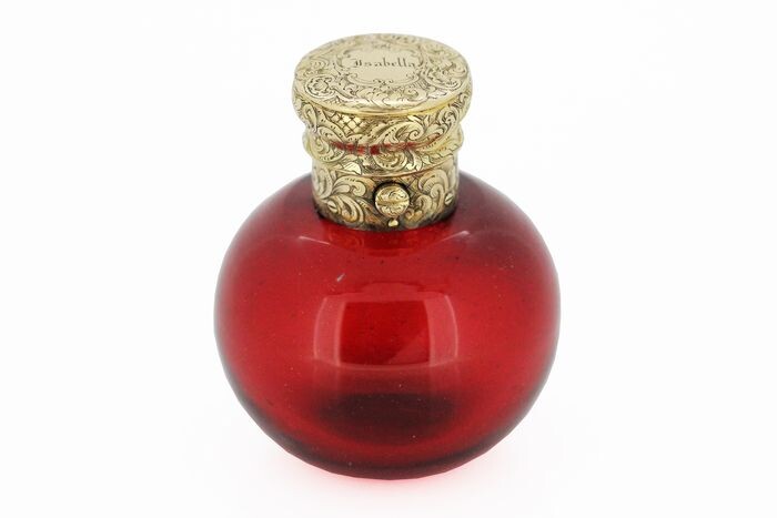 Scent/perfume bottle - .750 (18 kt) gold, Glass - U.K. - Mid 19th century