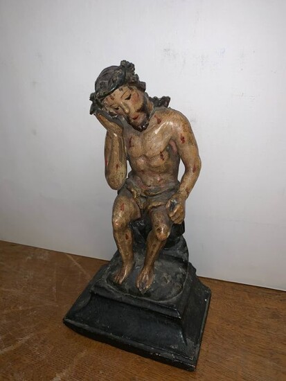 Sculpture, "Pensive Christ" - Wood - 17th / 18th century