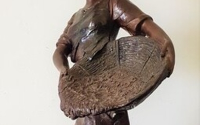 Sculpture, Young girl carrying a basket