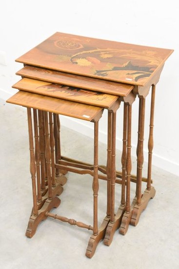 Series of four inlaid nesting tables signed Gallé...