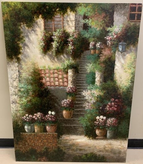 Signed Oil Painting of a Spring Cottage Scene