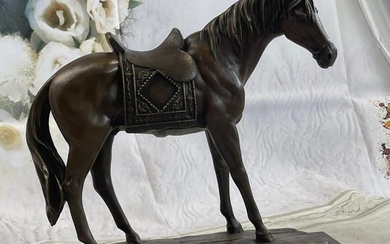 Signed Original Saddled Horse Bronze Sculpture - 11.5" x 12"