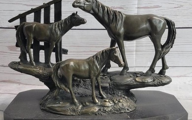 Signed Original Wandering Horses Bronze Sculpture - 8" x 12"
