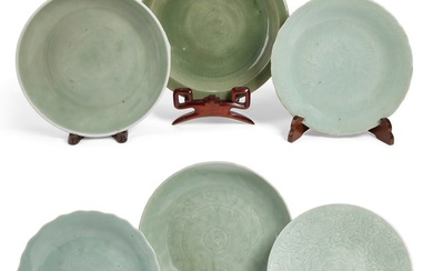 Six Chinese celadon chargers and bowls