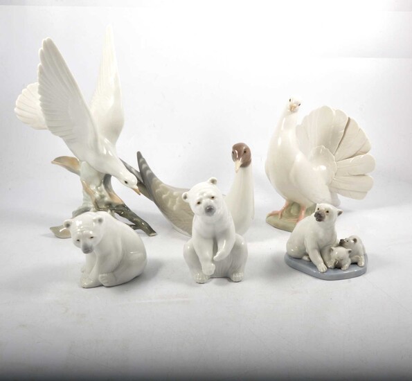 Six Lladro animal and bird figurines, including Polar Bears