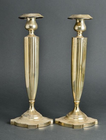 Sterling Silver Engraved Candlesticks, Pair