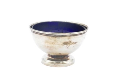 Sterling silver "Revere" bowl & blue glass liner