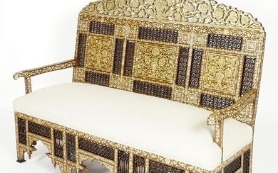 Syrian Ottoman Mother of Pearl Inlaid Bench