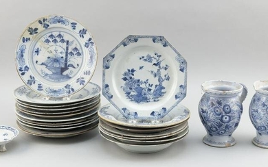 TWENTY-TWO PIECES OF CONTINENTAL BLUE AND WHITE DELFT