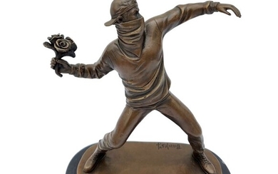 The Rose Thrower - Banksy - Bronze, Marble