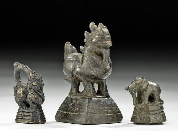 Three 19th C. Burmese Bronze & Brass Opium Weights