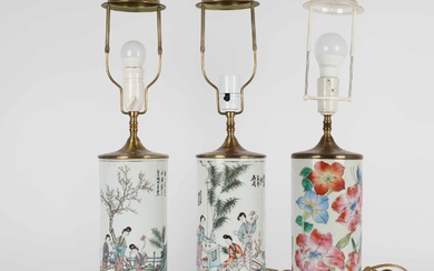 Three Chinese porcelain hat-stand table lamps, approx. 1900-1950 (3)