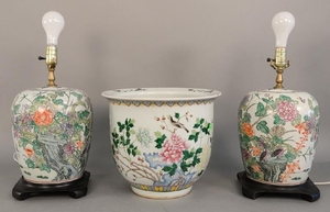 Three Chinese porcelain pieces to include pair of