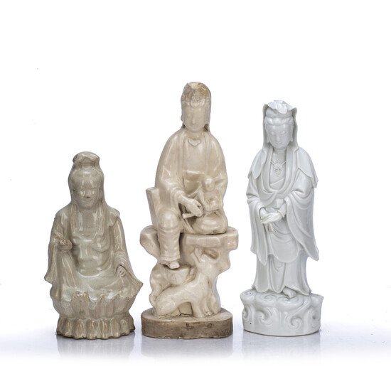 Three Dehua figures of Guanyin