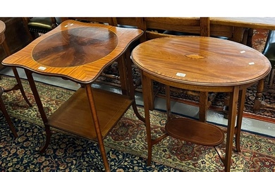 Three Edwardian mahogany inlaid occasional tables, of oval, ...