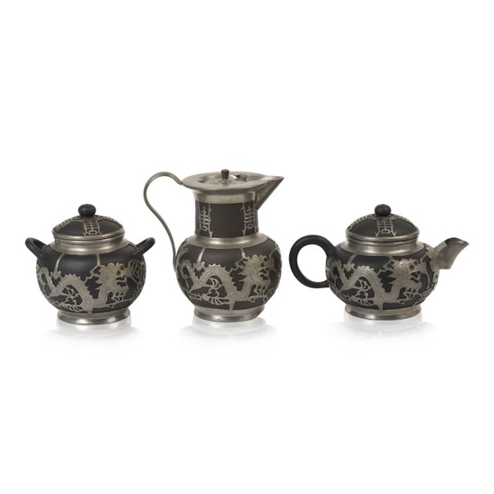 Three Piece Chinese Black Yixing Pottery Teaset