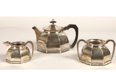 Three piece silver tea service, comprising of teapot, cream ...