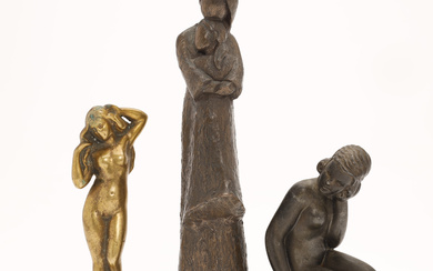 Three sculptures of women, e.g. by Ove Rasmussen, bronze and bronze patinated metal, Denmark, (3).