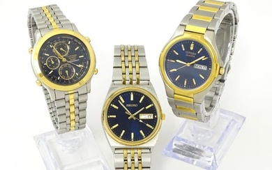 Three various Gentleman's Quartz wristwatches to two citizen watches and a Seiko watch(3) Please