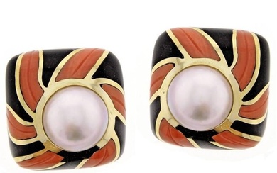 Tiffany & Co. Coral Onyx Pearl Gold Earrings