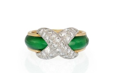 Tiffany & Co. Schlumberger Diamond Enamel Platinum 18k Gold X Band Ring?