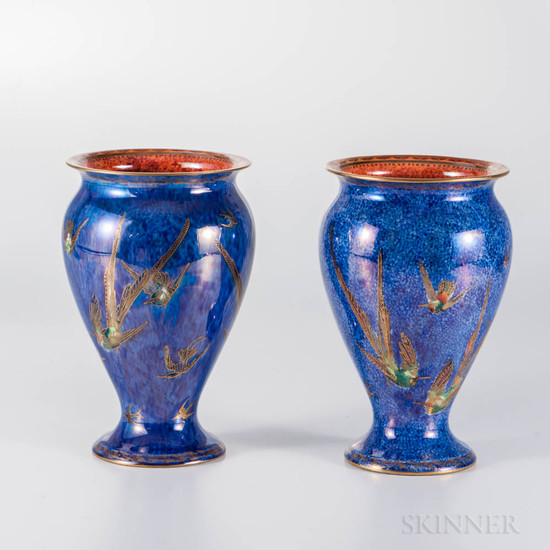Two Wedgwood Hummingbird Lustre Vases