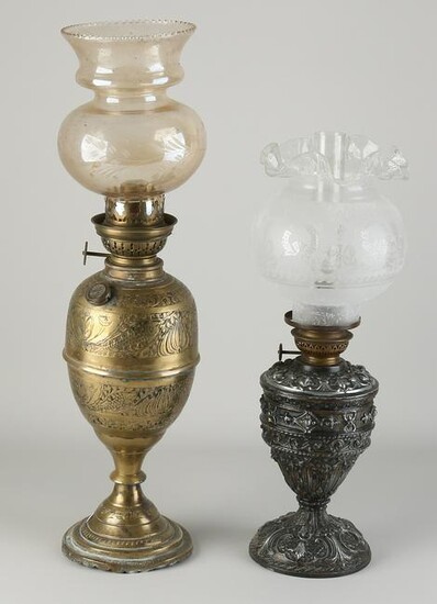 Two antique kerosene lamps, 1890