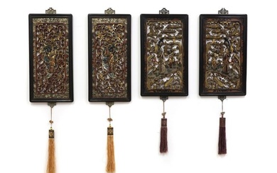 Two pairs of Chinese gilt lacquered wood panels