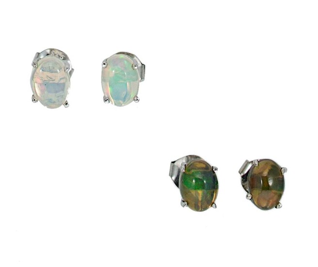 Two pairs of opal ear studs